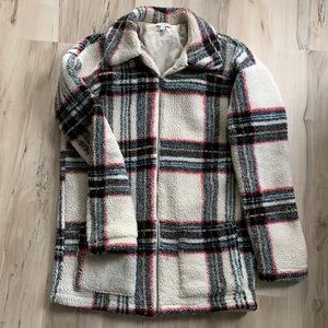 Plaid Fleece Shearling Cozy Dropped Shoulder Coat Jacket